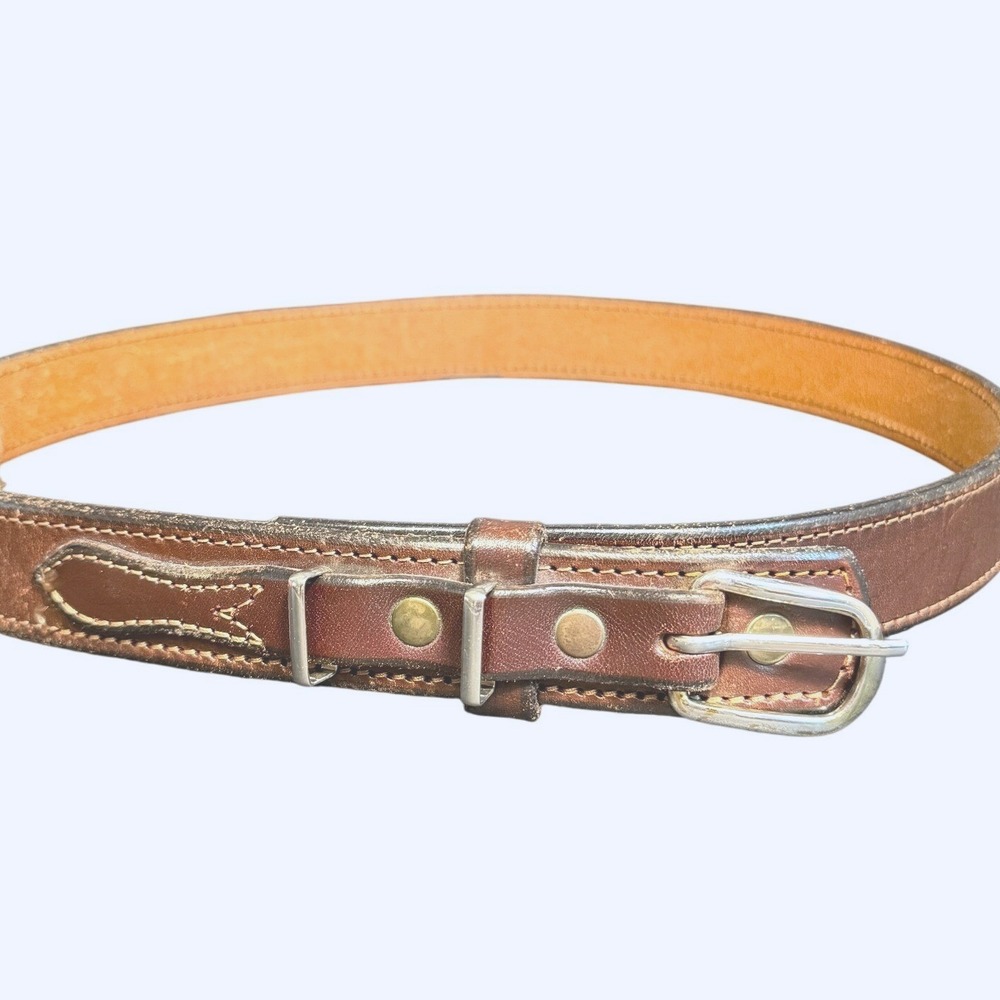 Vintage Ranger Leather Belt Brown Stitched Silver Buckle Size 40 Western‎ Rustic